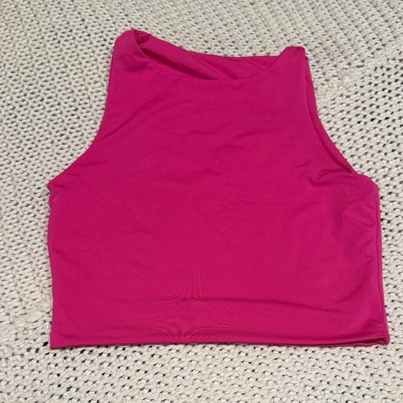 Source Unknown Tops - Source Unknown Hot Pink High-Neck Crop Tank